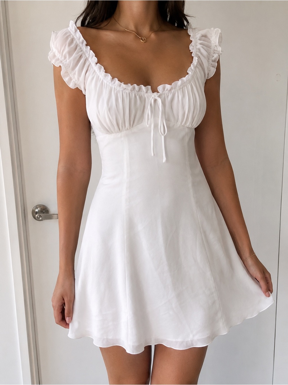 Wilfred White Ruffle Tie Front Mini Dress XXS Coquette Romantic